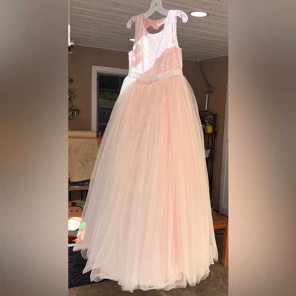 As-Is Ball Gown Flower Girl Dress with Cutout SIZE 12 - Picture 5 of 17